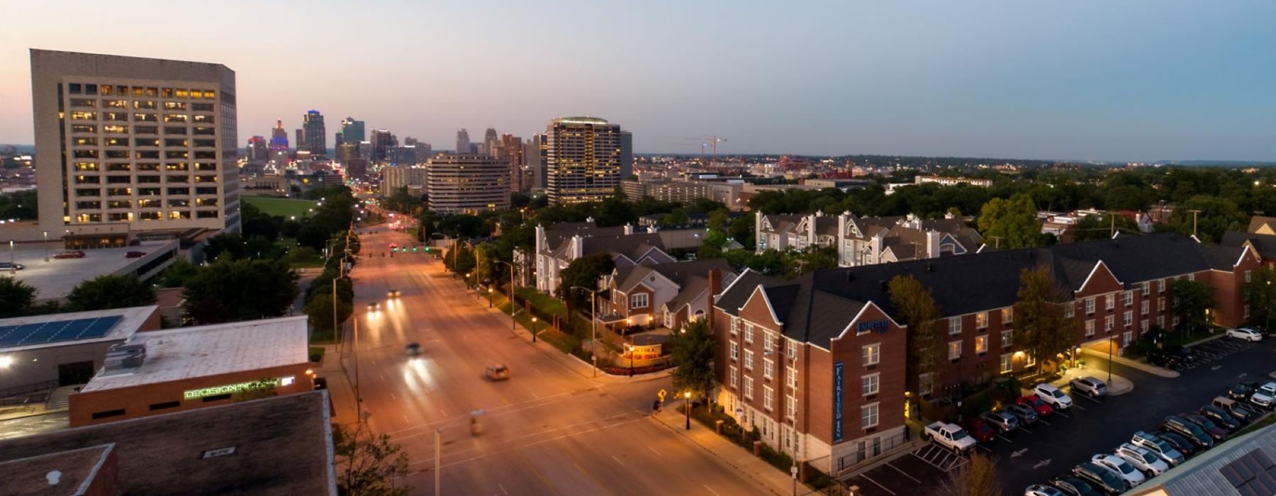 a city with buildings and streets